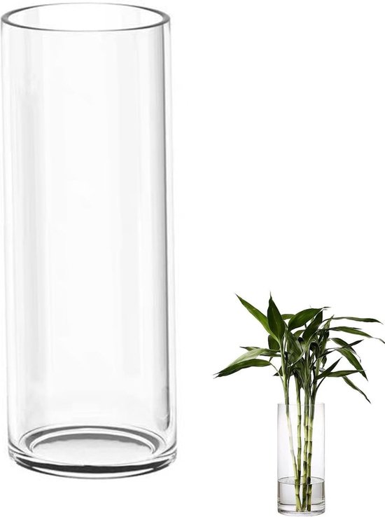 Vase en verre de 30 cm, grand vase en verre transparent, vase rond et  étroit, vase à... | bol