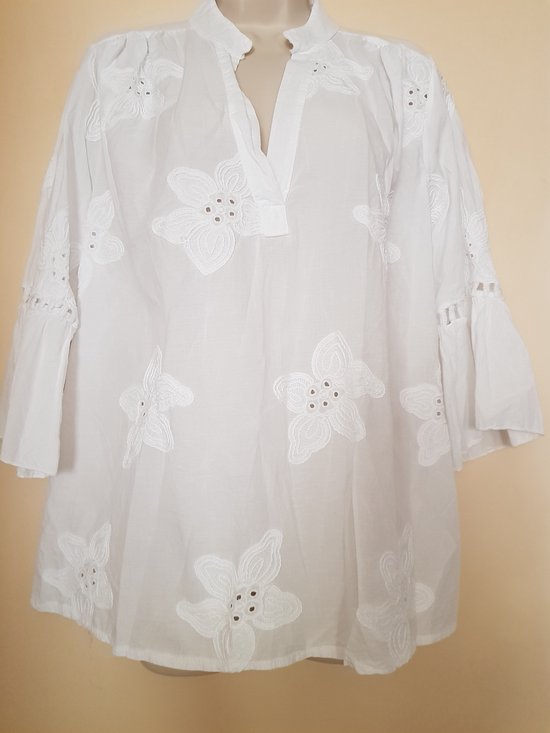 Dames blouses met bewerking effen wit One size 38/42