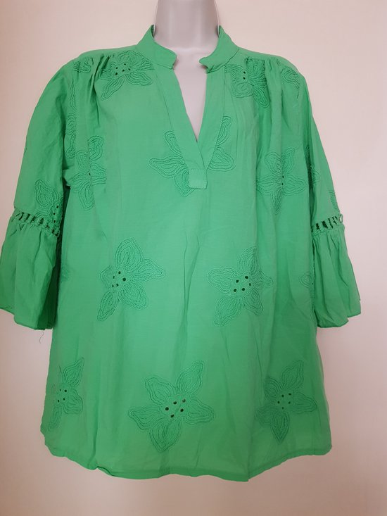 Dames blouses met bewerking effen groen One size 38/42