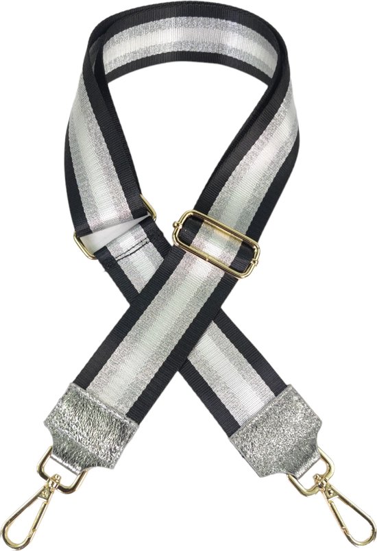 Qischa® Bag strap - Tassenriem - Schouderband - Schouderriem - Tassen Riem - Tas Hengsel - Verstelbare Riem - zwart - zilver - wit - gouden hardware