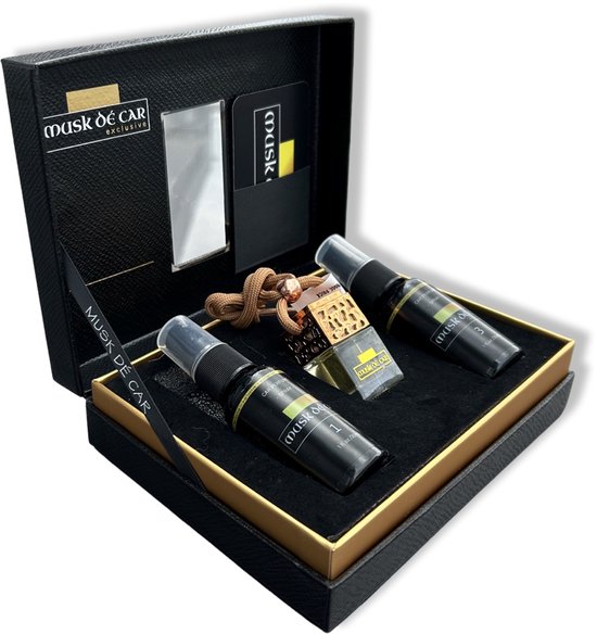 Musk dé Car Exclusive - TOBACCO VANILLE - Hanger Brons - Ultimate giftbox - Autoparfum - Auto geurspray - Luchtverfrisser - Autoparfum spray - 2x 30mL - 1x autogeur hanger