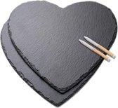 Leisteen hart leisteen platen 25 cm set van 2, serveerplaten van leisteen serveerplaat met krijtstift, ideaal voor het serveren en als decoratie