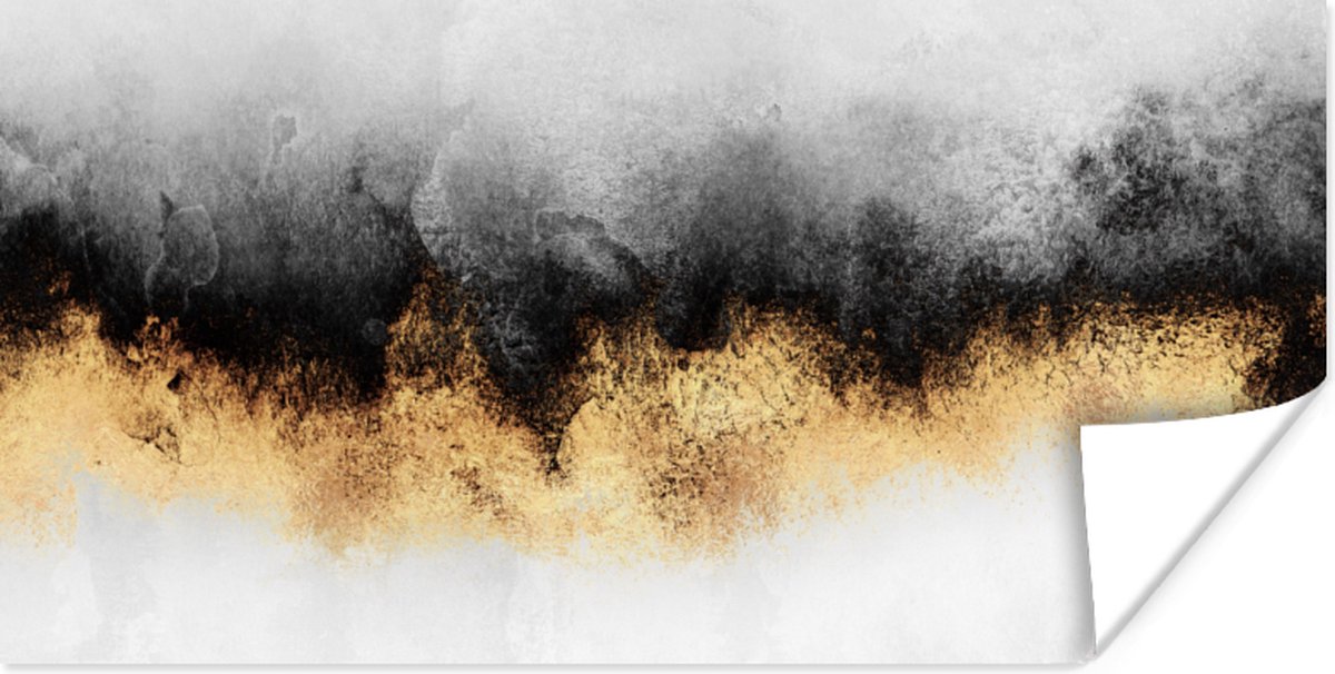 Poster Goud - Chic - Abstract - Zwart - Wit - Luxe - 40x20 cm