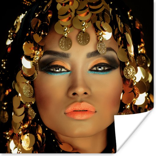 Poster Vrouw - Cleopatra - Goud - Sieraden - Make up - Luxe - 50x50 cm