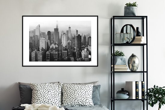 Fotolijst incl. Poster Zwart Wit- Skyline van New York - zwart wit - 120x80 cm - Posterlijst