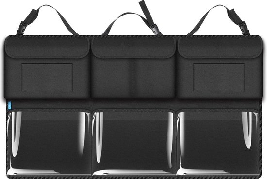 Auto-organizer, kofferbaktas, super grote auto-organizer, kofferbak, hangende kofferbakorganizer met 6 grote vakken, kofferbaktas voor SUV/MVP (transparante tassen 108 x 60 cm)