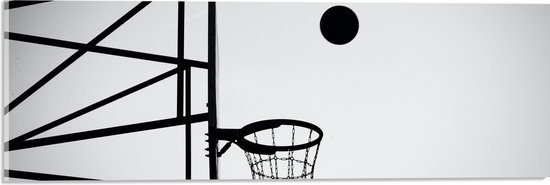 Acrylglas - Bal Vallend in Basket (Zwart-wit) - 60x20 cm Foto op Acrylglas (Wanddecoratie op Acrylaat)