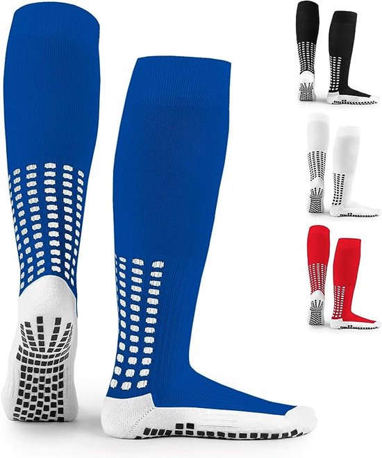 LUX Chaussettes de Voetbal - Chaussettes de football Grip - Chaussettes antidérapantes - Chaussettes de sport - Chaussettes de marche - Blauw - Hauteur genou