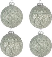 HAES DECO - Kerstballen Set van 4 - Formaat (4) Ø 8x8 cm - Kleur Groen - Materiaal Glas - Kerstversiering, Kerstdecoratie, Decoratie Hanger, Kerstboomversiering