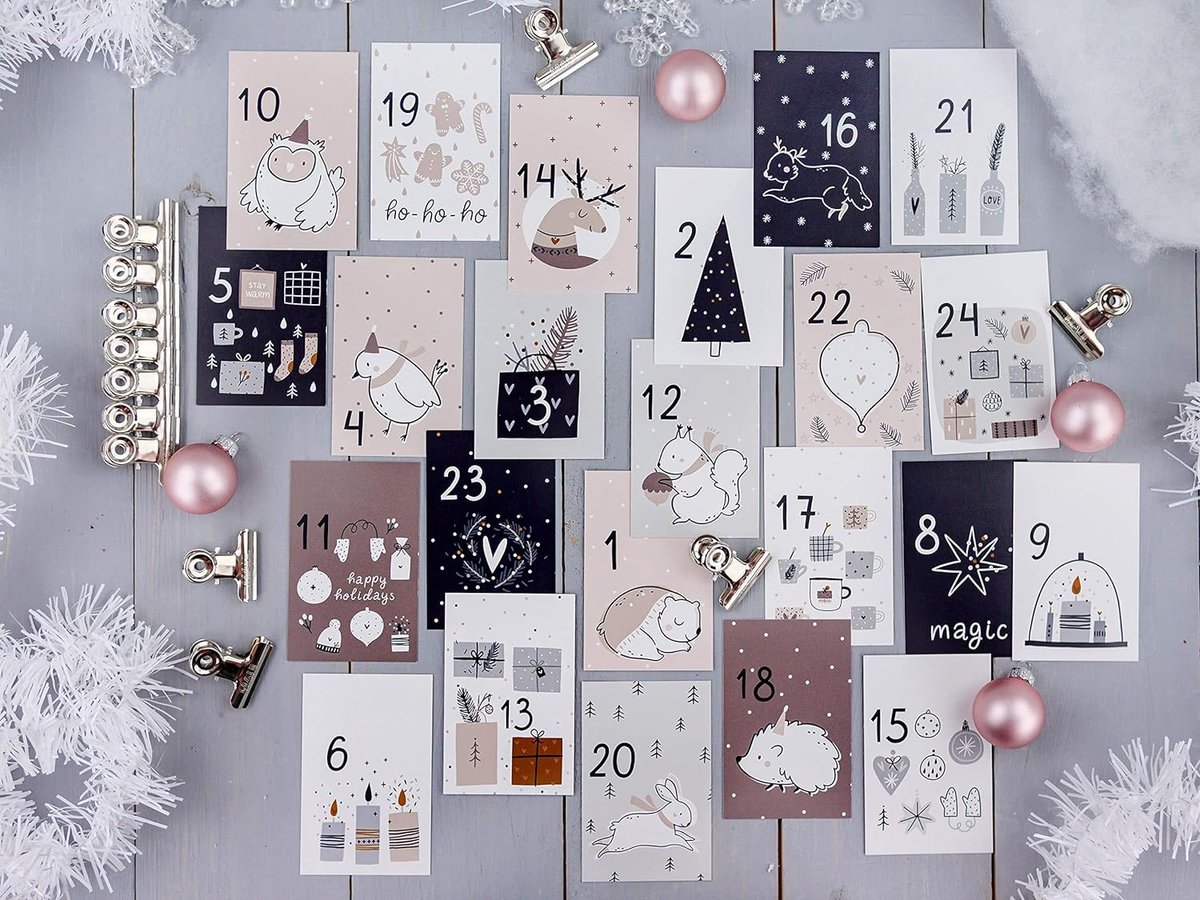 Achat Calendrier de l'avent DIY à remplir - 24 sachets cadeaux et 24 cartes  de visite avec chiffres et clips métalliques - bleu vert - à faire soi-même  - Noël en gros