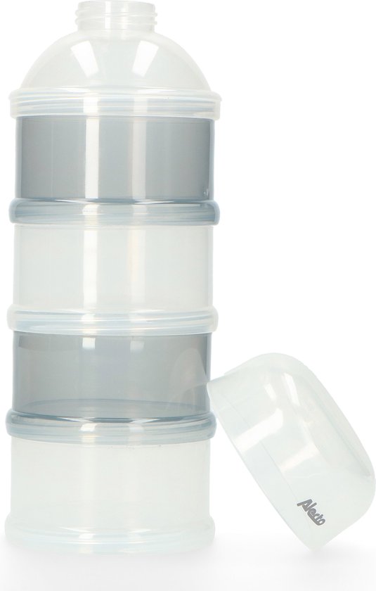 Alecto BF-4 2X - Emballage Duo Tour de lait en poudre - 2x 4 grands récipients empilables - Wit/ Grijs