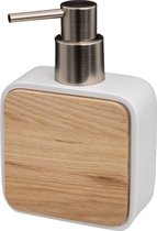 5Five Pompe à savon/distributeur de savon - blanc - 10 x 15 cm - 200 ml - bambou/pierre artificielle - hygiène de salle de bain