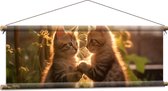 Textielposter - Dieren - Kittens - Gras - Bloemen - 90x30 cm Foto op Textiel