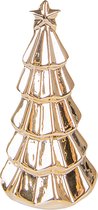 HAES DECO - Decoratieve Kerstboom - Formaat Ø 6x11 cm - Kleur Goudkleurig - Materiaal Porselein - Kerstversiering, Kerstdecoratie