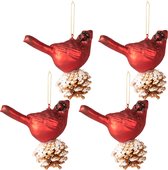 HAES DECO - Kerstbal - Formaat (4) 11x6x11 cm - Kleur Rood - Materiaal Glas - Kerstversiering, Kerstdecoratie, Decoratie Hanger, Kerstboomversiering