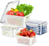 Luchtdichte voedselopslagcontainers voor koelkast, stapelbare koelkastorganisatoren3-pakket, herbruikbare groentenfruitopslagcontainers met deksels, afvoermanden