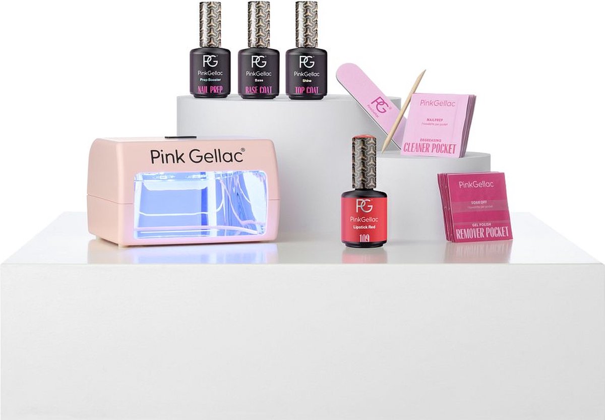 Pink Gellac Gellak Starterspakket Dashing Glaze - Met 1 rode kleur en LED lamp - Manicure Set voor Gel Nagellak en Gelnagels