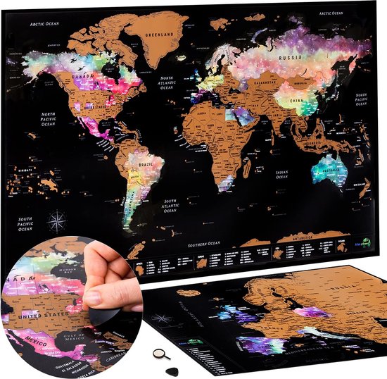 Atlas & Green Scratch Map - Carte à gratter 2 pièces - Wereldkaart & Europe - Poster Monde & Europe - 42x29,7 cm & 29,7x21 cm