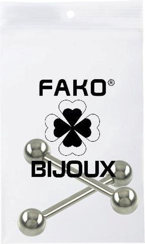 Fako Bijoux® - Tongpiercing - Classic - 25mm - Zilverkleurig - 2 Stuks - Fako Bijoux®