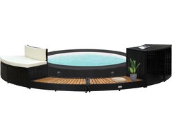 vidaXL Jacuzzi-omranding - Spa-ombouw - Spa-ombouw poly rattan en acaciahout zwart - Outdoor Living - Tuinset - Lounge Set