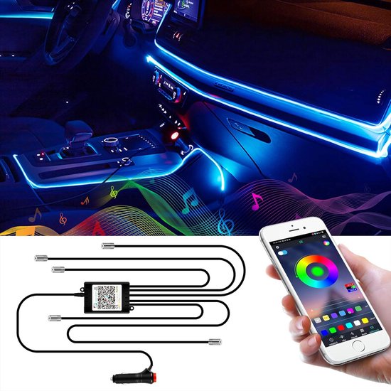 Led-binnenverlichting voor de auto, 6 m, RGB, lichtstrip, neonverlichting, sfeerverlichting, binnenverlichting, lichtbalk met app