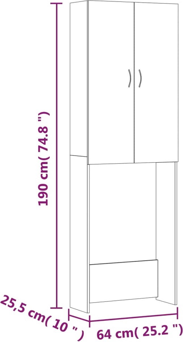 Meuble de salle de bain mélaminé emplacement lave linge L-H-P : 64 - 190 -  25 cm.