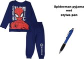 Spiderman - Marvel - Pyjama - Donkerblauw met Stylus Pen. Maat 128 cm / 8 jaar.