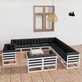 The Living Store Loungeset Grenenhout - Hoekbank - Middenbank - Tafel - Wit - 70 x 70 x 67 cm - Incl - Kussens