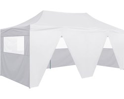 vidaXL Feesttent - Partytent - Partytent met 4 zijwanden inklapbaar 3x6 m staal wit - Outdoorfeest - Eventtent - Veranda