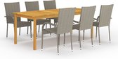 The Living Store Tuinset - Acaciahouten Eettafel - Gepoedercoat Stalen Stoelen - Grijs - 200 x 90 x 74 cm