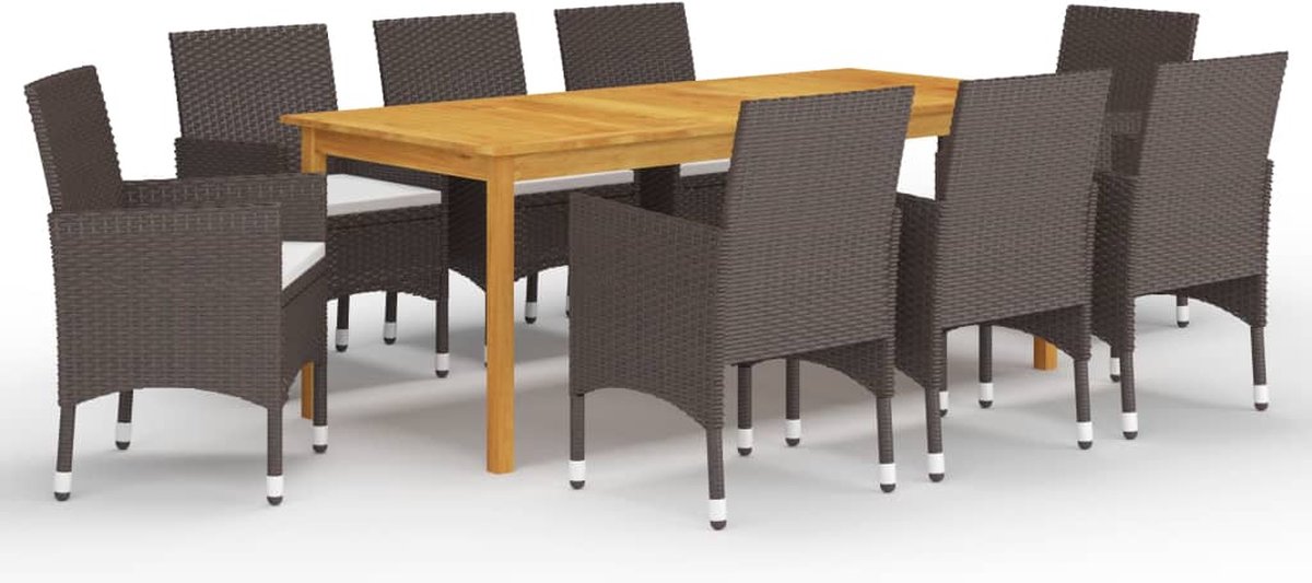 The Living Store 9-delige Tuinset bruin - Tuinstoel - Eettafel - Acacia Hout - Buitendineren - Lounge Set