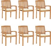 The Living Store Stapelbare houten tuinstoelen - 60 x 57.5 x 90 cm - Weerbestendig - 6 stoelen met kussens