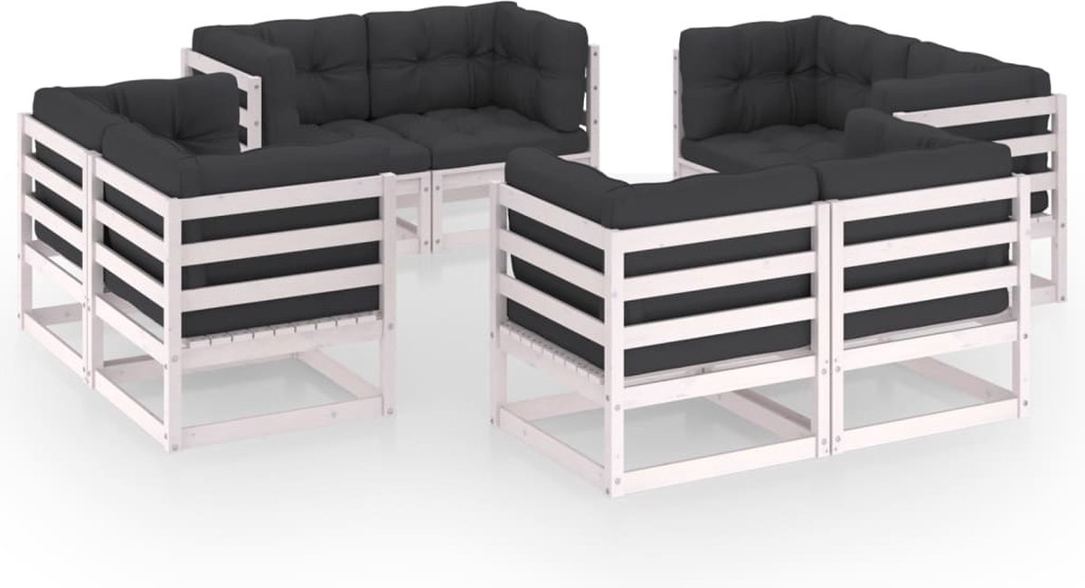 The Living Store 8-delige Loungeset met kussens massief grenenhout - Tuinset - Lounge Set - Hoeksofa - Buitendecor - Hout Meubel
