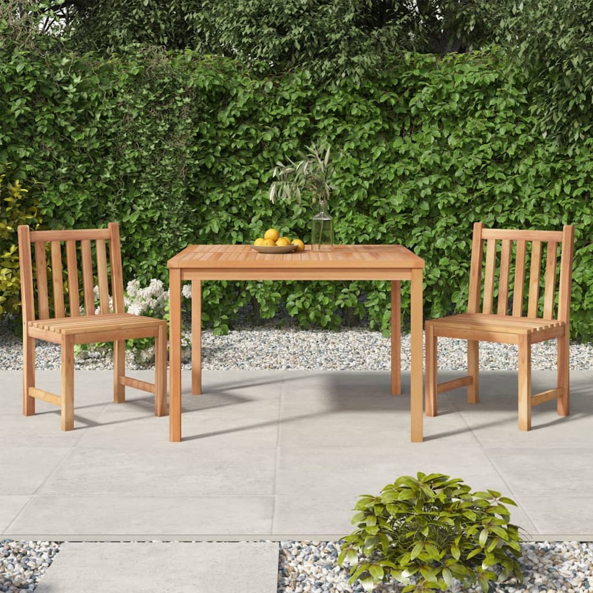 The Living Store 3-delige Tuinset massief teakhout - Eetkamerstoel - Teak Hout - Buitentafels - Tuinstoelen - Tuinbank