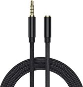JUALL Jack naar Jack Female Kabel - Aux Kabel - 3,5 mm (AUX) Stereo Audio Verlengkabel - 4-Polig - 1 Meter - Zwart Gevlochten