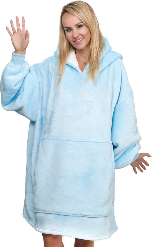 Smileify® Hoodie Deken Pro Max - Extra Lang & Dik - Snuggie - Fleece Deken met Mouwen - Plaid - Hoodie Blanket - Licht Blauw