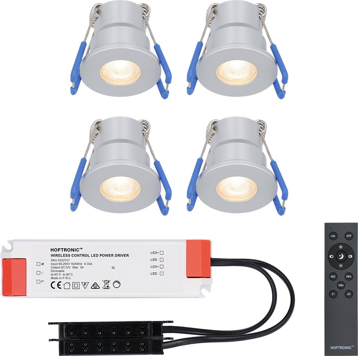 Milano - 4x inbouwspots veranda – Dimbaar LED - Complete set met afstandsbediening – Plug & Play - 12 Volt 3 watt - 2700K 200 lumen - IP65 waterdicht - RVS