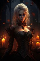 Vampier Poster | Vampier Meisje | Halloween Poster | Halloween Decoratie | Halloween Versiering | Sint Maarten | Horror Poster | 51x71cm | Geschikt om in te lijsten