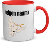 Akyol - duif met takje eigen naam koffiemok - theemok - rood - Vogels - vogel liefhebbers - duif - verjaardag - cadeau - kado - 350 ML inhoud