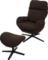 Relaxfauteuil + hocker MCW-L12, TV-fauteuil schommelstoel, draaifunctie, metaal stof/textiel ~ bruin