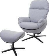 Relaxfauteuil + hocker MCW-L12, TV-fauteuil, schommelstoel, draaifunctie, metaal stof/textiel ~ lichtgrijs
