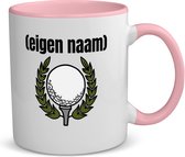 Akyol - golfbal met eigen naam koffiemok - theemok - roze - Golf - golfers - mok met eigen naam - leuk cadeau voor iemand die houdt van golfen - cadeau - kado - 350 ML inhoud