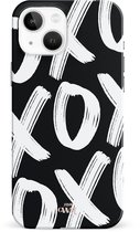 xoxo Wildhearts Can't Talk Now Black - Double Layer - Hoesje geschikt voor iPhone 14 Plus hoesje - Hard case met zwart/witte print - Beschermhoes geschikt voor iPhone 14 Plus case - Shockproof case met xoxo print - Zwart