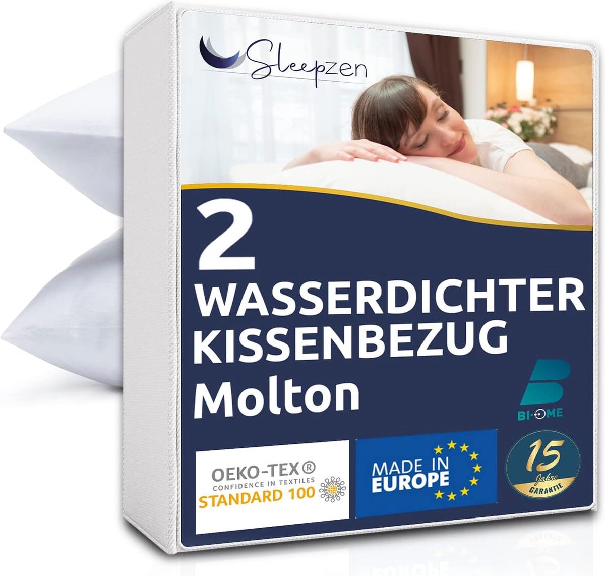 Waterdichte kussensloop 30 x 50 cm - 2 stuks - kussenbeschermers - set - 100% katoen Bi-Ome Molton kussensloop - ritssluiting - anti-mijt, antibacterieel, schimmelwerend en hypoallergeen