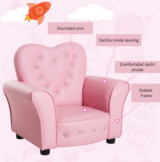 Kinderstoel - Kinderzetel - Kindersofa - Kinderbankje - Roze- L59 x B41,5 x H49 cm van Merkloos — afbeelding 2