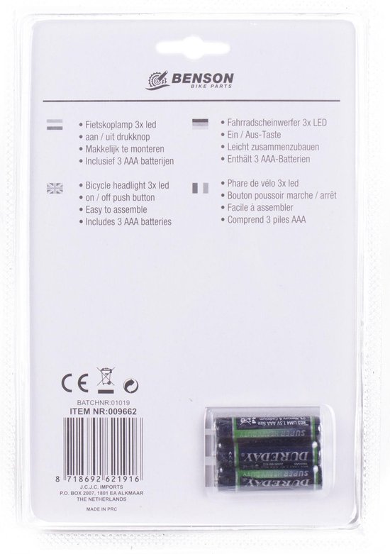 Benson Fietskoplamp - 2 LED's - Inclusief batterijen - Rood - 15m zicht - 1000m zichtbaar — afbeelding 4