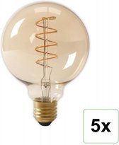 5 Stuks E27 Calex LED volglas Flex Gloeidraad Globe Lamp 240V 4W 200lm G125, Goud 2100K Dimbaar
