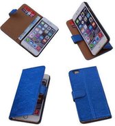 Glamour Blue iPhone 6 Plus Echt Leer Cover Wallet Case