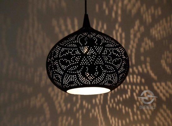 oosterse hanglamp filigrain stijl - pompoen - mat zwart/bladzilver -  diameter 23 cm. | bol.com
