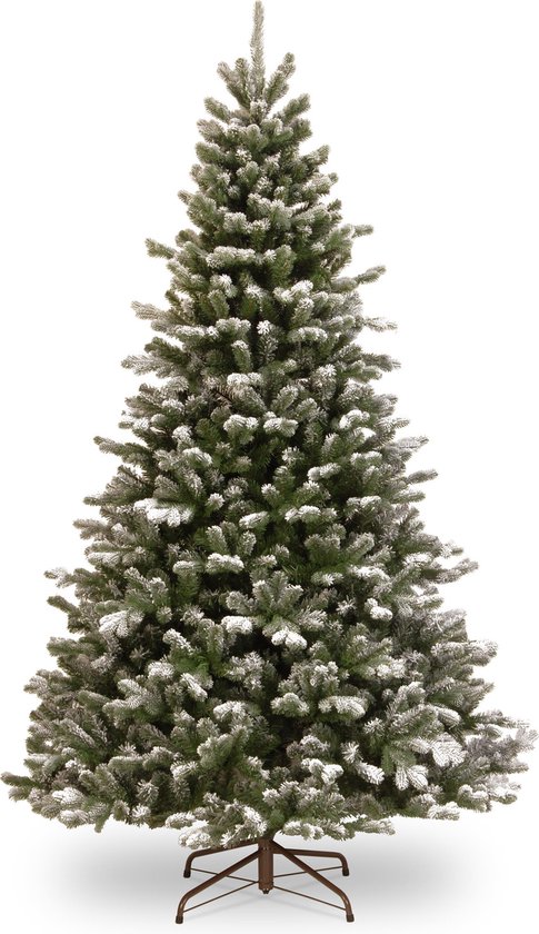 Snowy Sheffield kunstkerstboom - 228 cm - groen - Ø 145 cm - 2.610 tips - besneeuwd - metalen voet